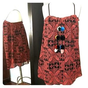 Red Carter Embroidered PomPom